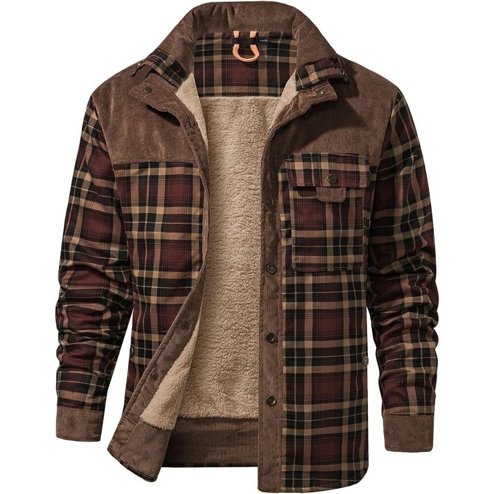 Men's Coffee Long Sleeve Sherpa Lined Flannel Shirt Jacket Fleeces